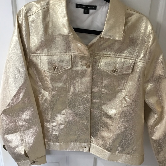 Boston Proper Jackets & Blazers - Boston Proper Gold Metallic Jacket, Size L, Jean Jacket Styling NWT